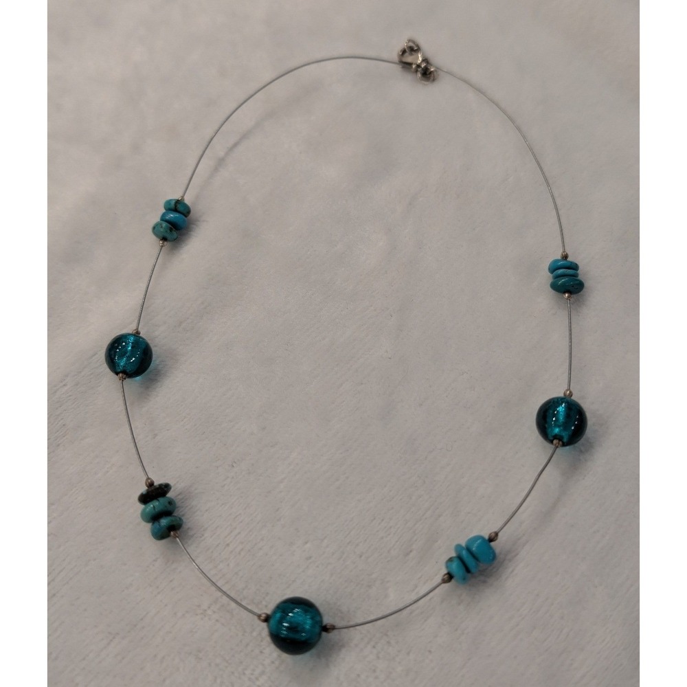 Retired Silpada Stabilized Turquoise and Glass Floating Wire Necklace N2353 15.5